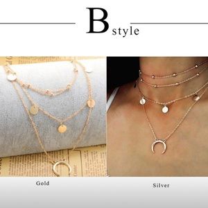 🎀 Awesome 4 layer boho sequin counts crescent horn necklace ⭐️